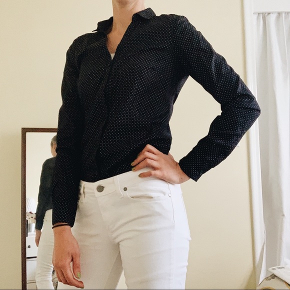 H&M navy blue polka dot button down shirt - Picture 1 of 4